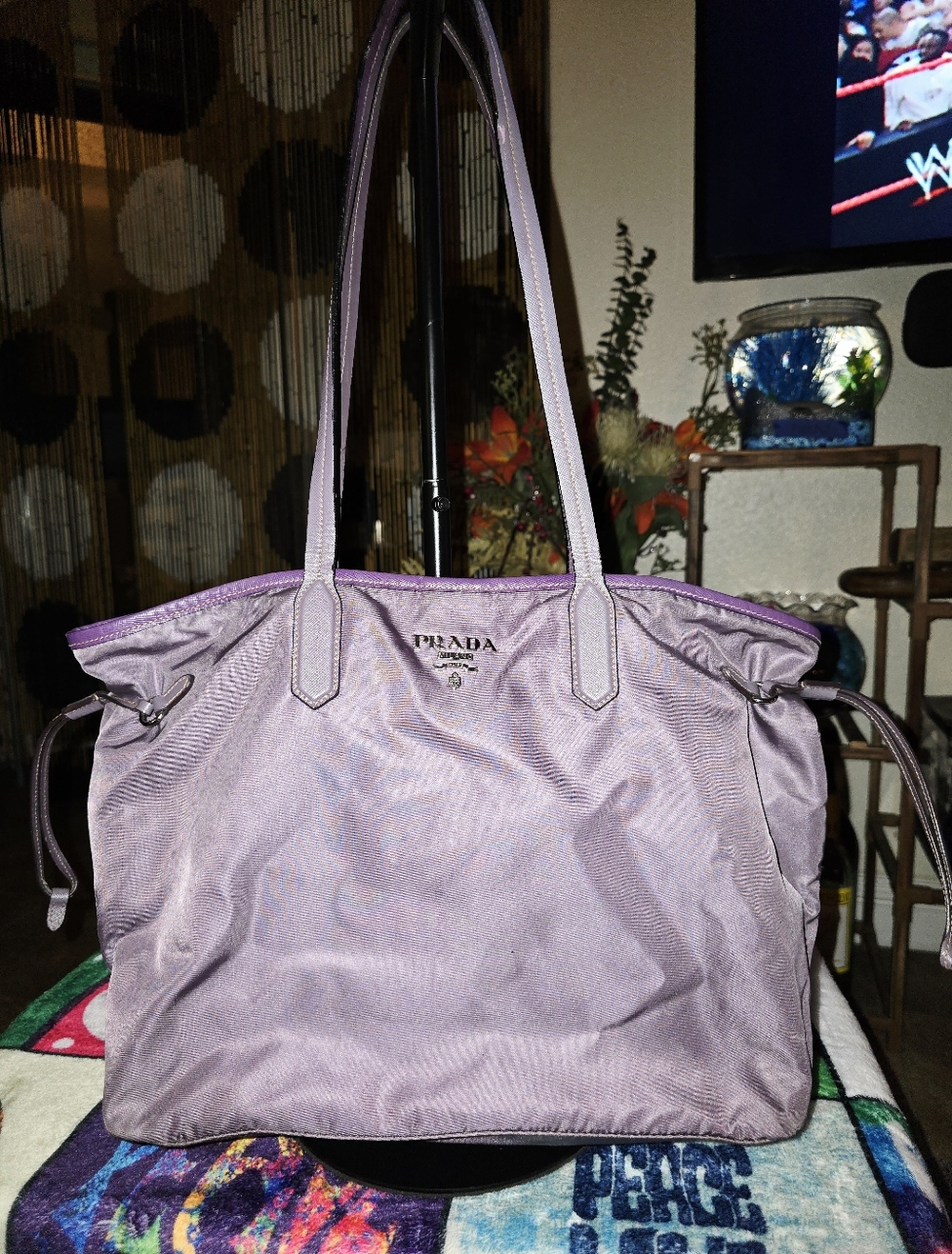 Prada Tessuto Purple Nylon Tote Bag with Logo - Picture 2 of 12